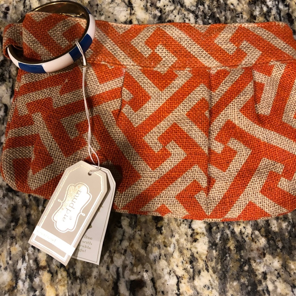 Mud pie NWT orange and burlap wristlet